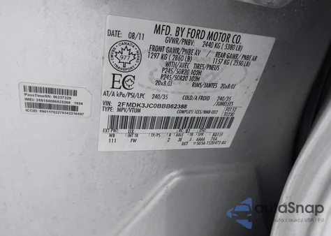 2011 Ford Edge Sel z USA, uszkodzony, nr VIN 2FMDK3JC0BBB62388